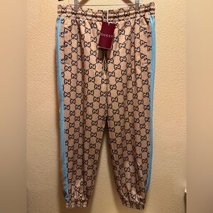 New Authentic Gucci GG Supreme Logo Sweatpants Tan Size XXL / Waist 36 - 40